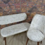 Bench Takım Kılıfı Sungerlı Kumaş 2 Sandalye 1 Bench 1 Puf Kılıfı Bej